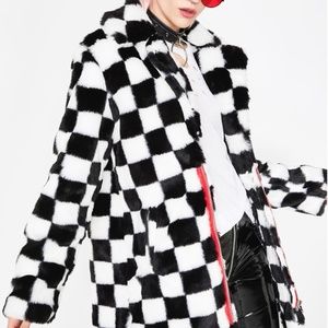 Checkered faux fur jacket